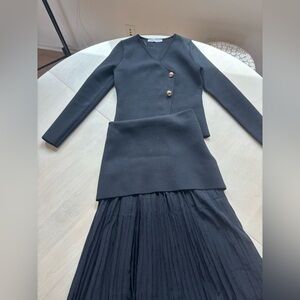 Zara Gray Knit Top and pleated skirt